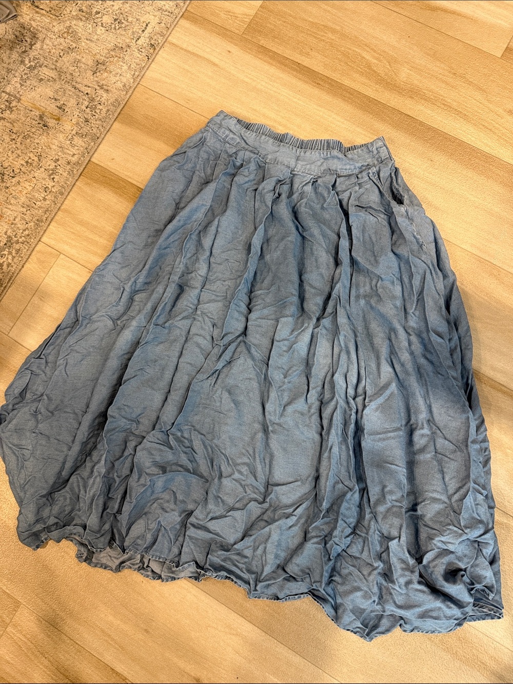 Blu Pepper Light Blue Crinkled Midi Skirt